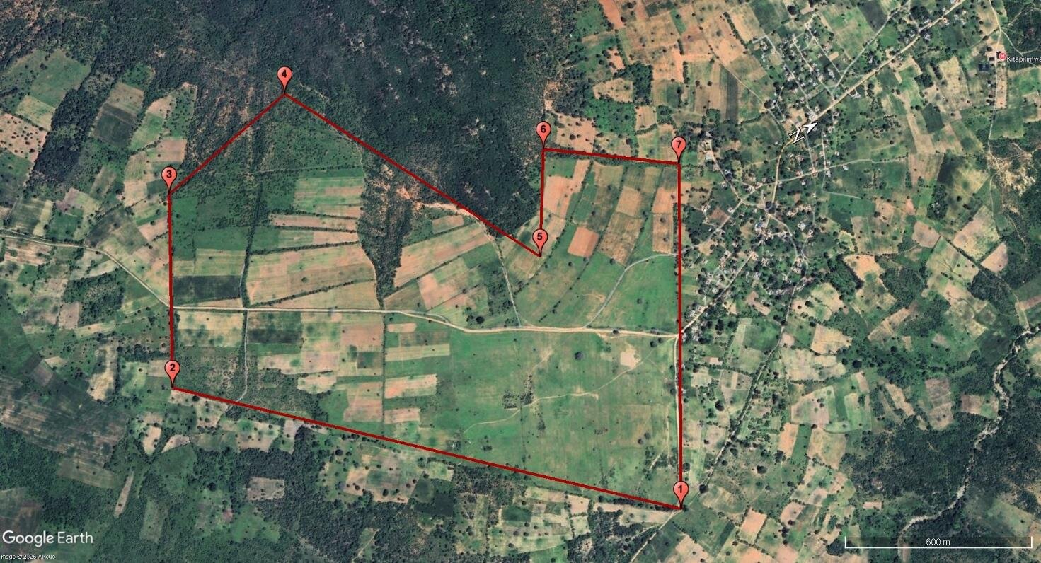 Aerial view of the project land with the site boundary outlined
